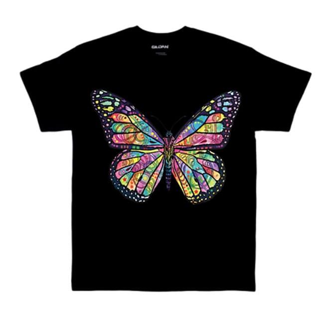 Colorful Butterfly T-Shirts - Black XXL