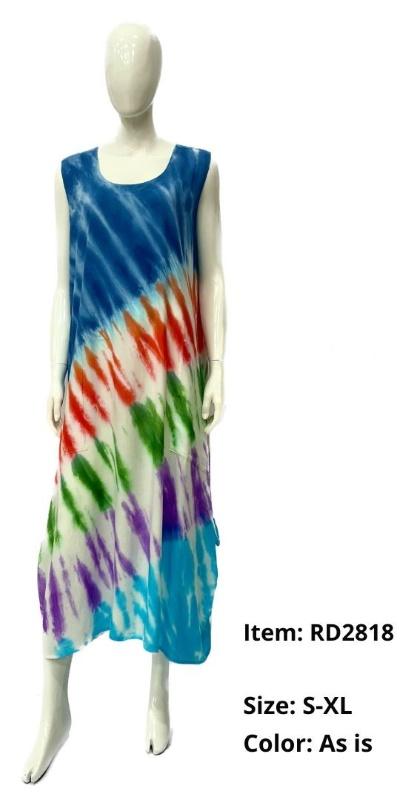 Colorful Rayon Tie Dye Dresses With Front Pockets image