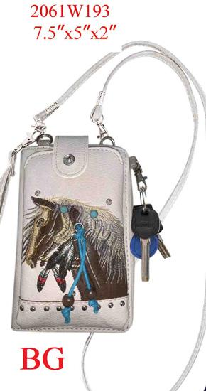 Horse Embroidery Phone Wallet - Beige image