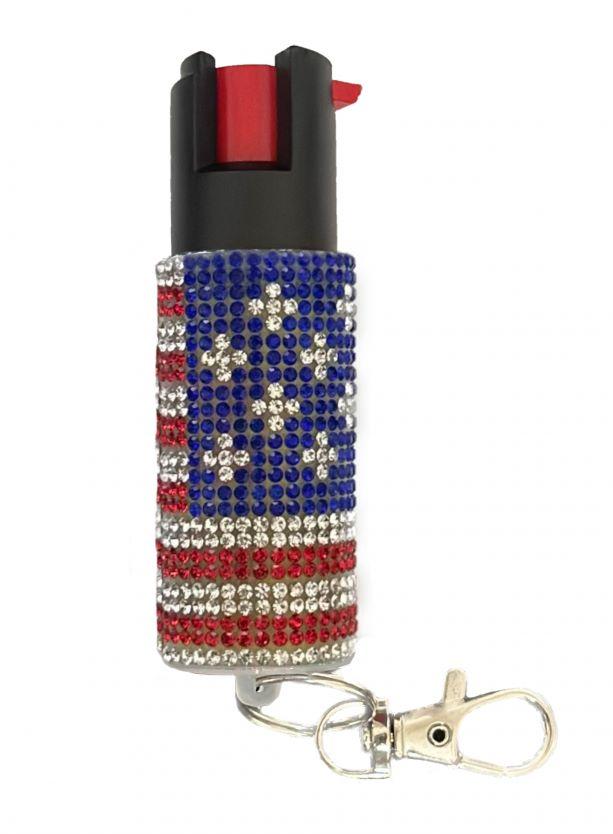 USA Flag Rhinestone Keychain Pepper Spray - 0.5 oz