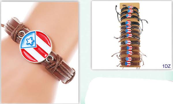 Puerto Rico Flag Faux Leather Bracelets - Assorted image