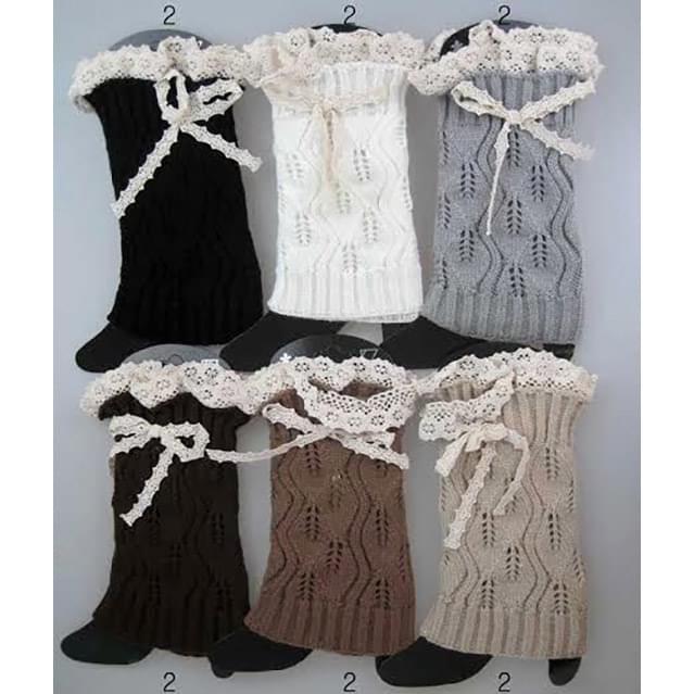 Knitted Boot Toppers With Lace Bow - Assorted image