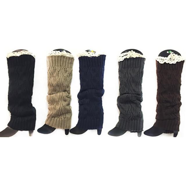 Knitted Long Boot Toppers With Lace Trim - Assorted image
