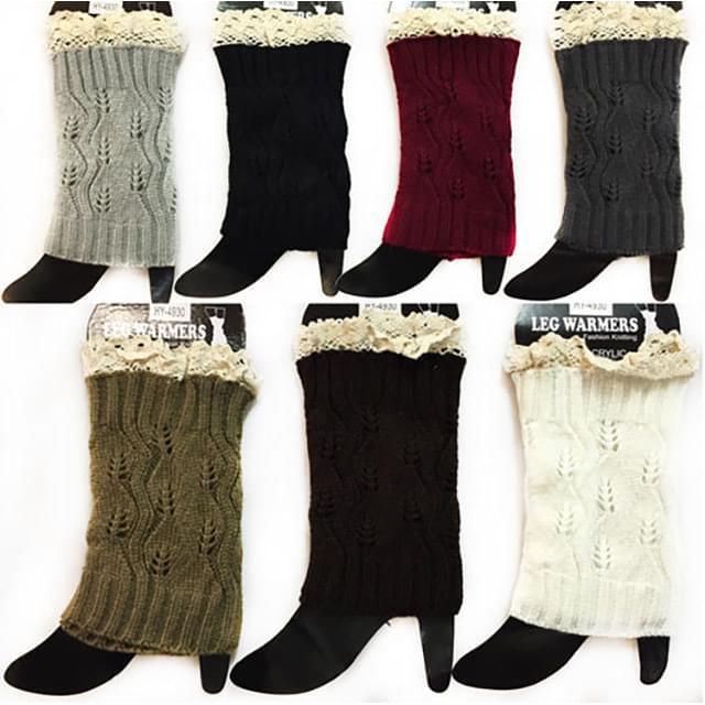 Knitted Boot Toppers With Lace Trim - Assorted image