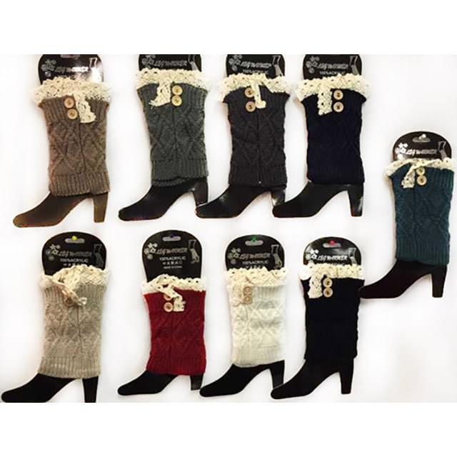 Knitted Lace Boot Toppers With Buttons - Assorted image