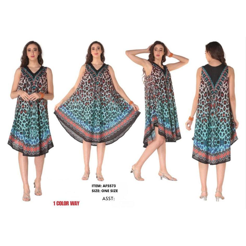 Rayon Multicolor Leopard Print Dresses With V-Neck