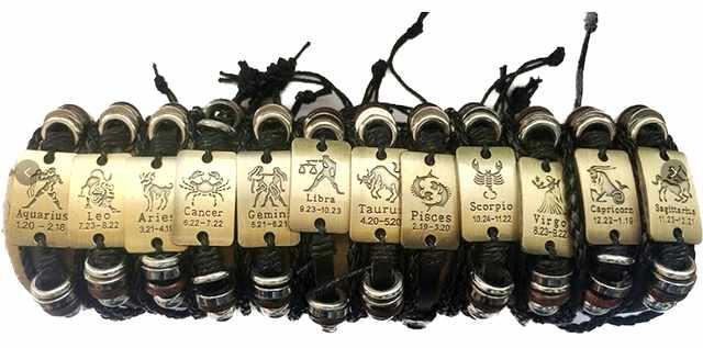 Gold Faux Leather Zodiac Bracelets - Assorted image