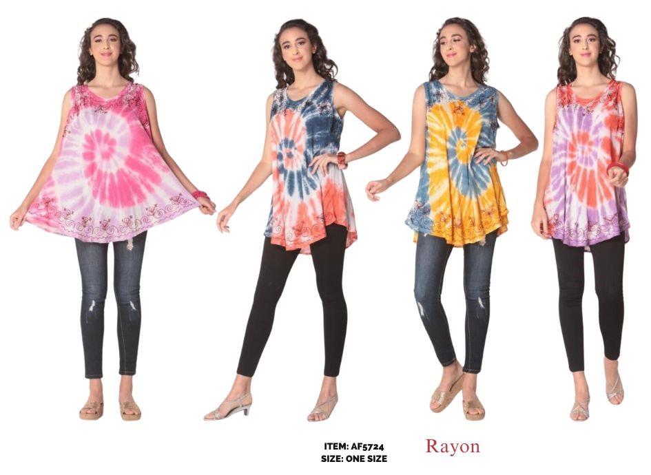 Colorful Rayon Tie Dye Swirl Tops - Assorted image