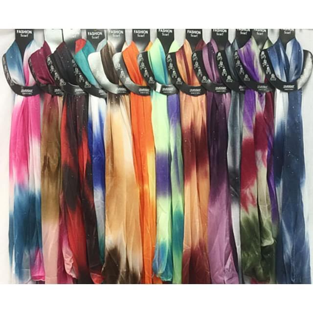 Lightweight Colorful Tie Dye Scarves With Sparkles - Assorted image