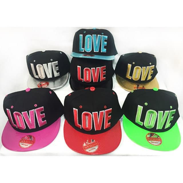 "Love" Block Letter Flat Bill Snapback Hats - Assorted Colors image