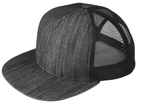 Denim Flat Bill Trucker Caps - Black image