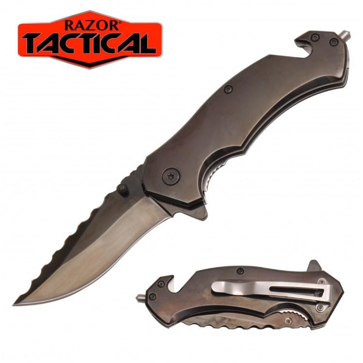 Titanium Coated Spring-Assisted Rescue Knife - Black