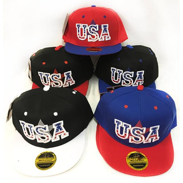 USA With Star & Flag Print Flat Bill Snapback Hats - Assorted image