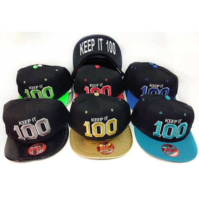 "Keep It 100" Flat Bill Snapback Hats - Assorted Colors image