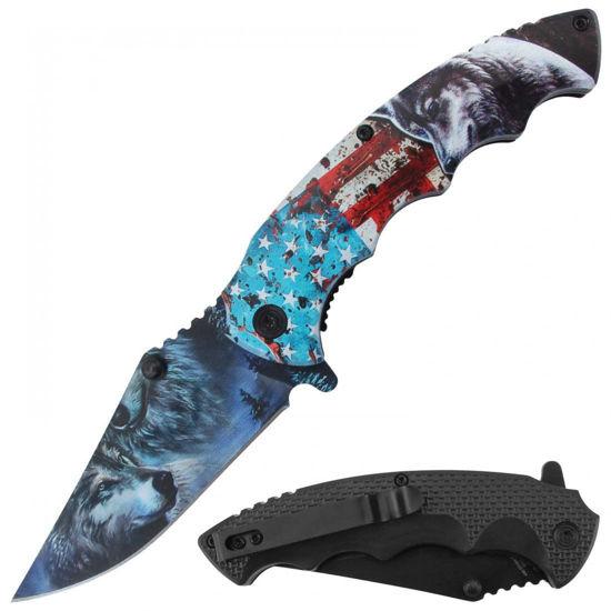 Assisted Knife 3D Print Wolf Plastic Handle 4.5" closed image