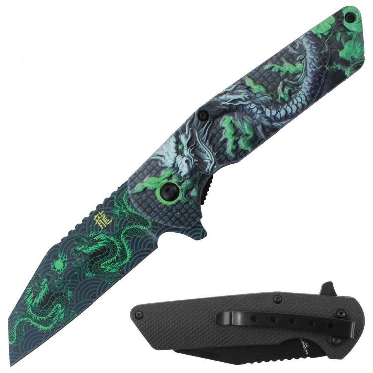 Spring-Assisted Knife With 3D Printed Handle - Green Dragon image