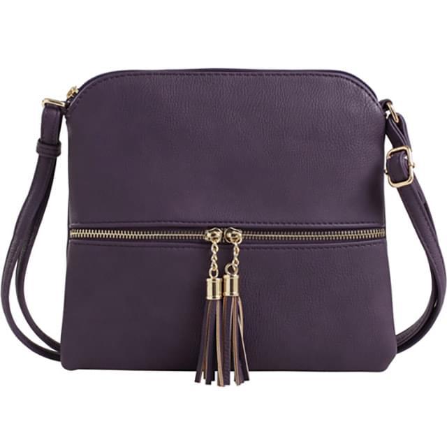 Fashion Purse With Tassel & Adjustable Long Strap - Purple image