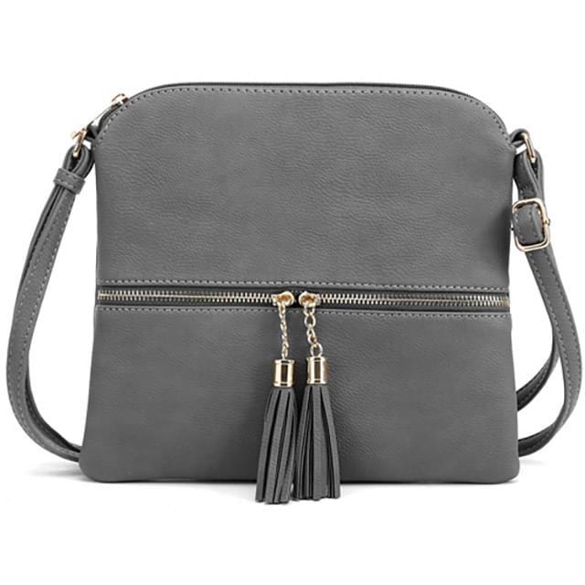 Fashion Purse With Tassel & Adjustable Long Strap - Gray image