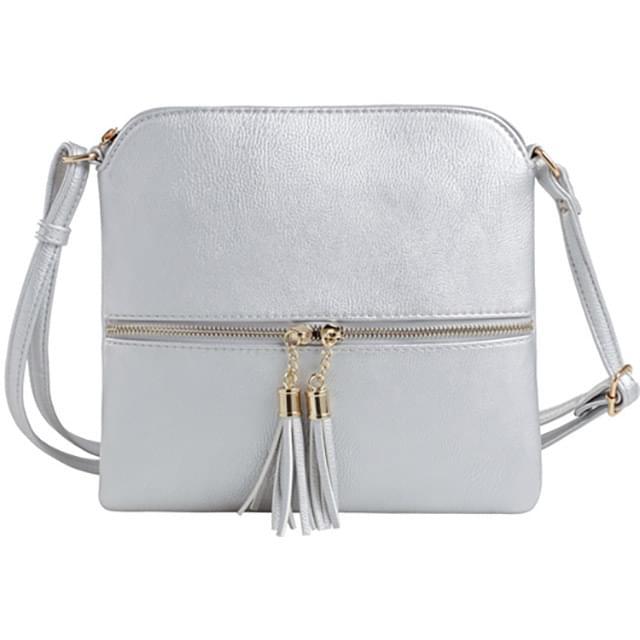 Fashion Purse With Tassel & Adjustable Long Strap - Silver image
