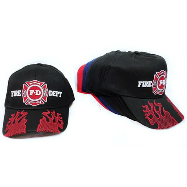 Fire Department Baseball Caps With Flames On Bill - Assorted image