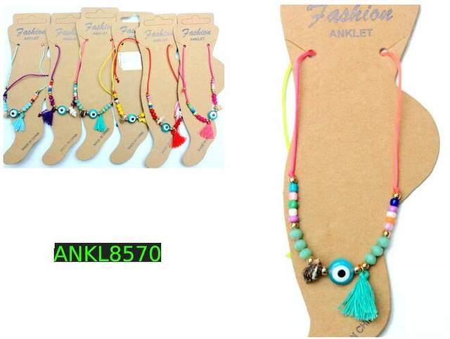 Colorful Beaded Anklets With Evil Eye & Seashell - Assorted image