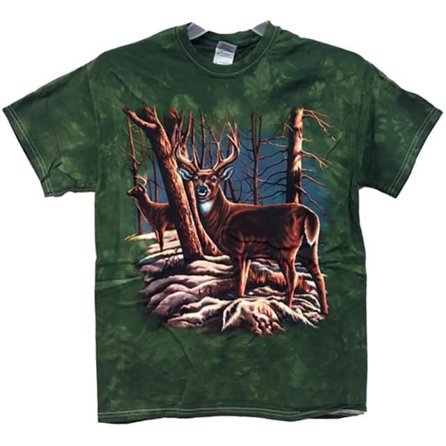 Deer In Snow Tie Dye T-Shirts - Green M/L/XL