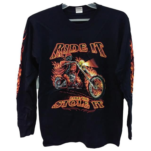Skull Flame Rider Long Sleeve Shirts - Black M/L/XL/XXL