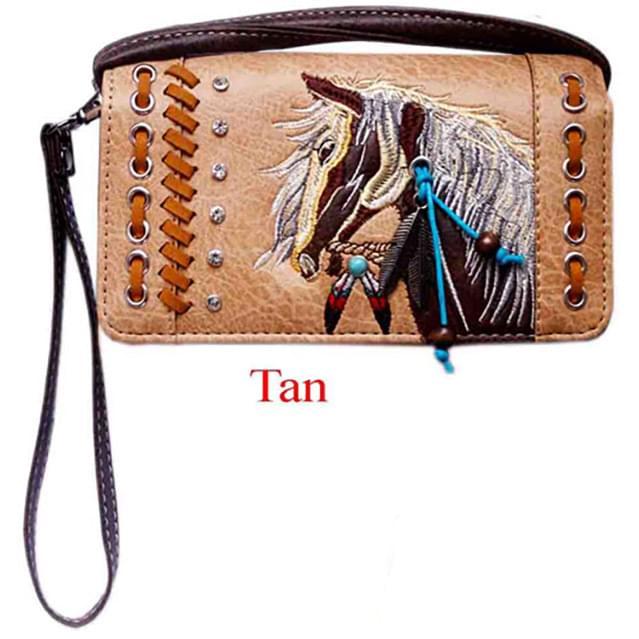 Rhinestone Horse Embroidery Western Wallet - Tan image