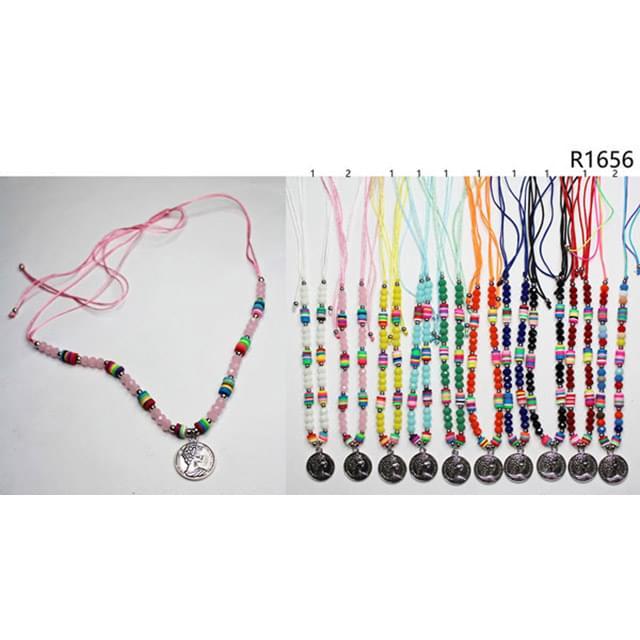Colorful Beaded Necklaces With Coin Medallion - Assorted image