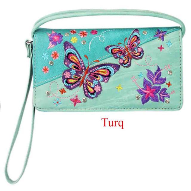 Flowers & Butterflies Small Western Wallet - Turquoise image