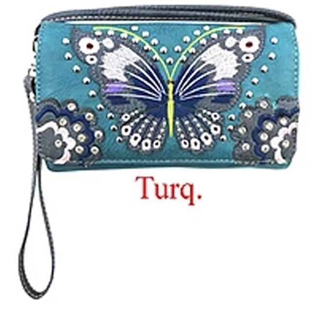 Western Butterfly Wallet With Studs - Turquoise image
