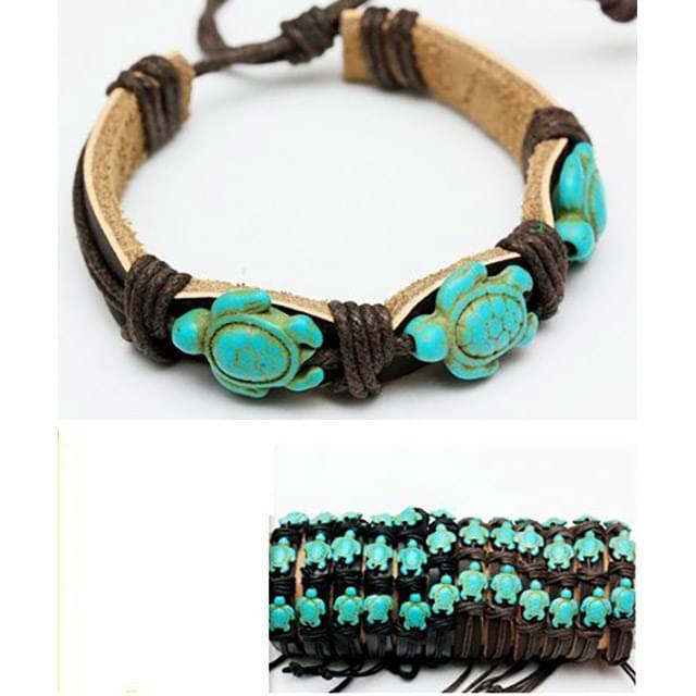 Turquoise Turtle Faux Leather Bracelets - Black & Brown image