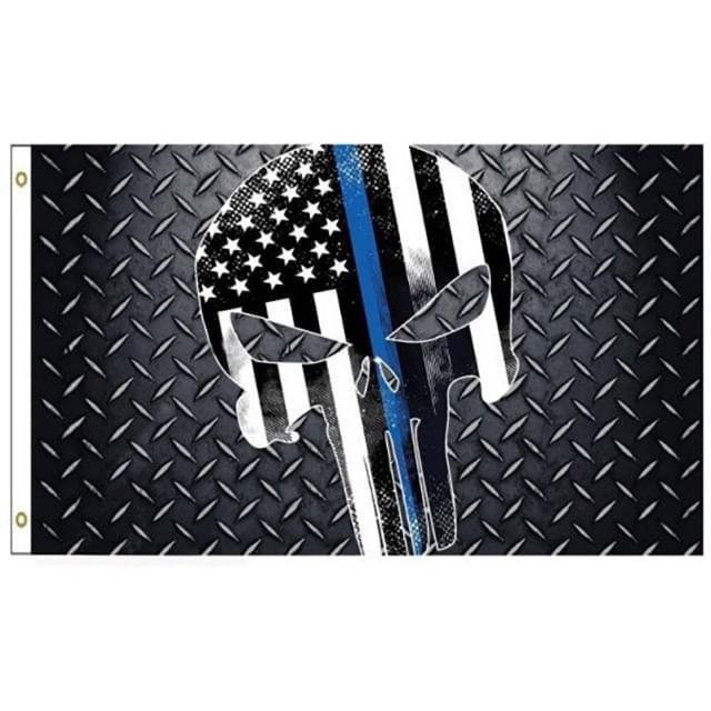 Blue Line Punisher Skull Flags - 3' x 5'