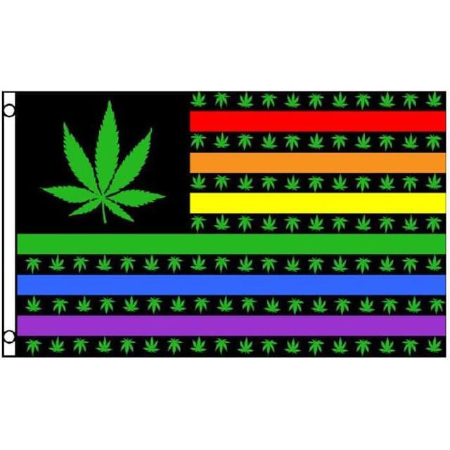 Rainbow Marijuana Leaf Pattern Flags - 3' x 5' image