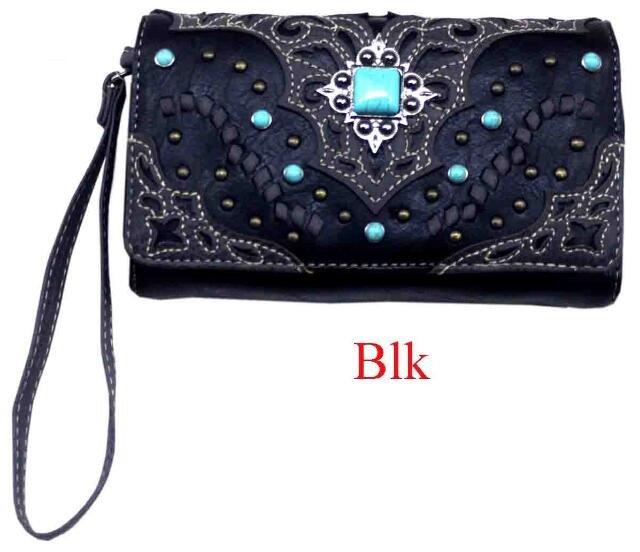 Western Turquoise Concho Fashion Wallet - Black image