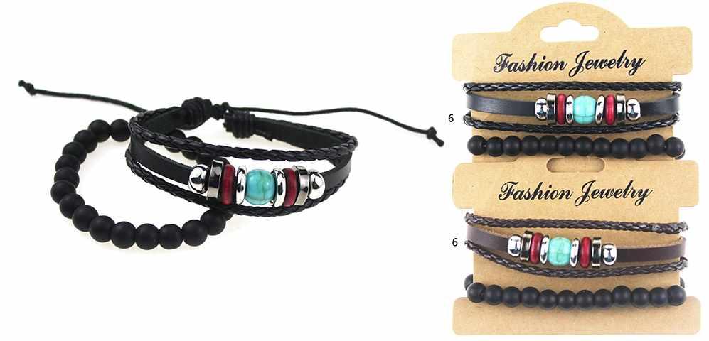 Faux Leather Bracelets With Beads - Black & Brown image