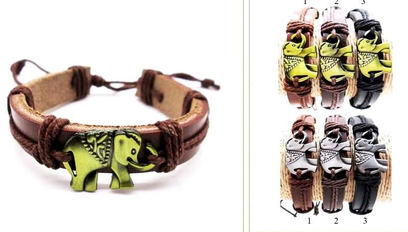 Elephant Centerpiece Faux Leather Bracelets - Assorted image