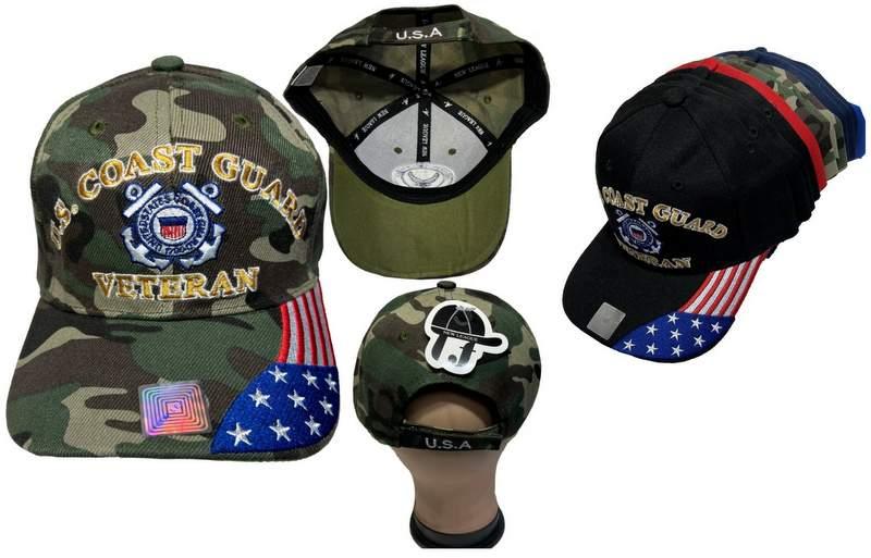 US Coast Guard Veterans Embroidered USA Flag Adjustable Baseball Caps/Hats image