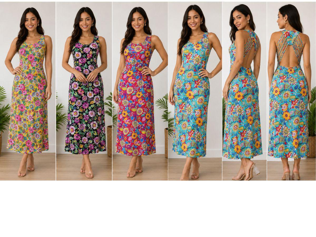 Long Colorful Sunflower Summer Dresses - Assorted image