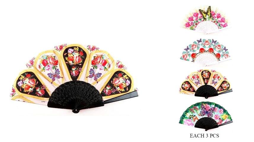 Butterfly & Flower Print Hand Fans - Assorted image