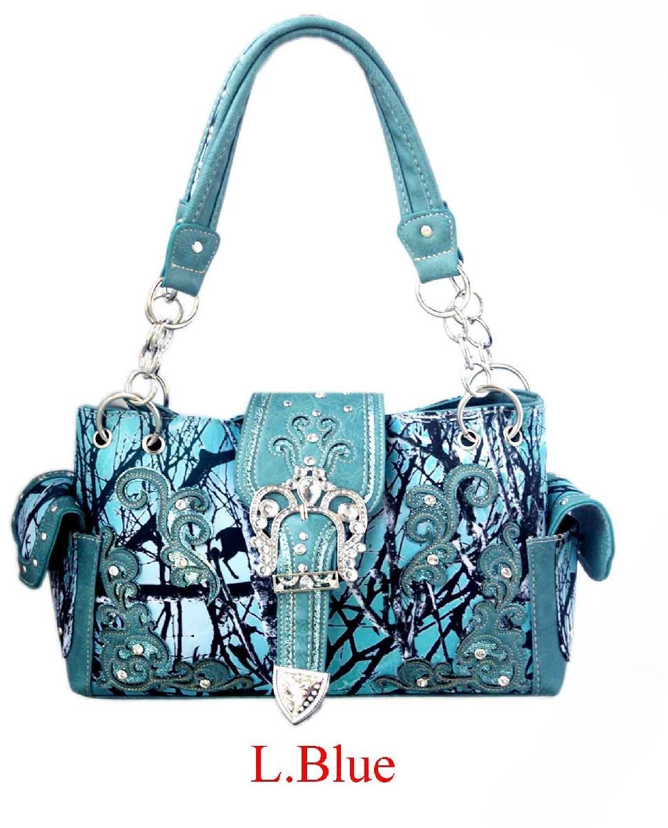 Rhinestone Crown Buckle Western Purse - Light Blue image