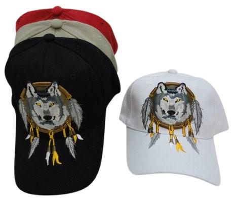 Wolf Head with Hanging Feathers Baseball Cap/Hat