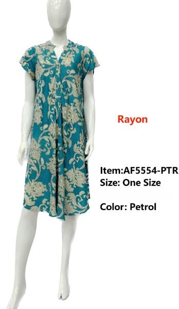 Rayon Printed Placket Dresses - Turquoise