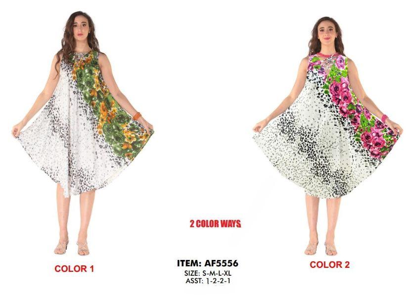 Rayon V-Neck Flower Print Dresses - Assorted
