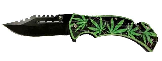 Spring-Assisted Pocket Knife - Green Marijuana Leaf
