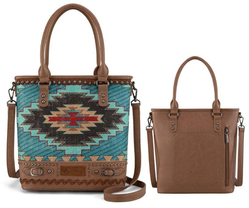 Montana West Aztec Collection Concealed Carry Tote & Crossbody - Turquoise image