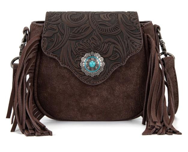 Montana West Embossed Fringe Mini Crossbody -Coffee image