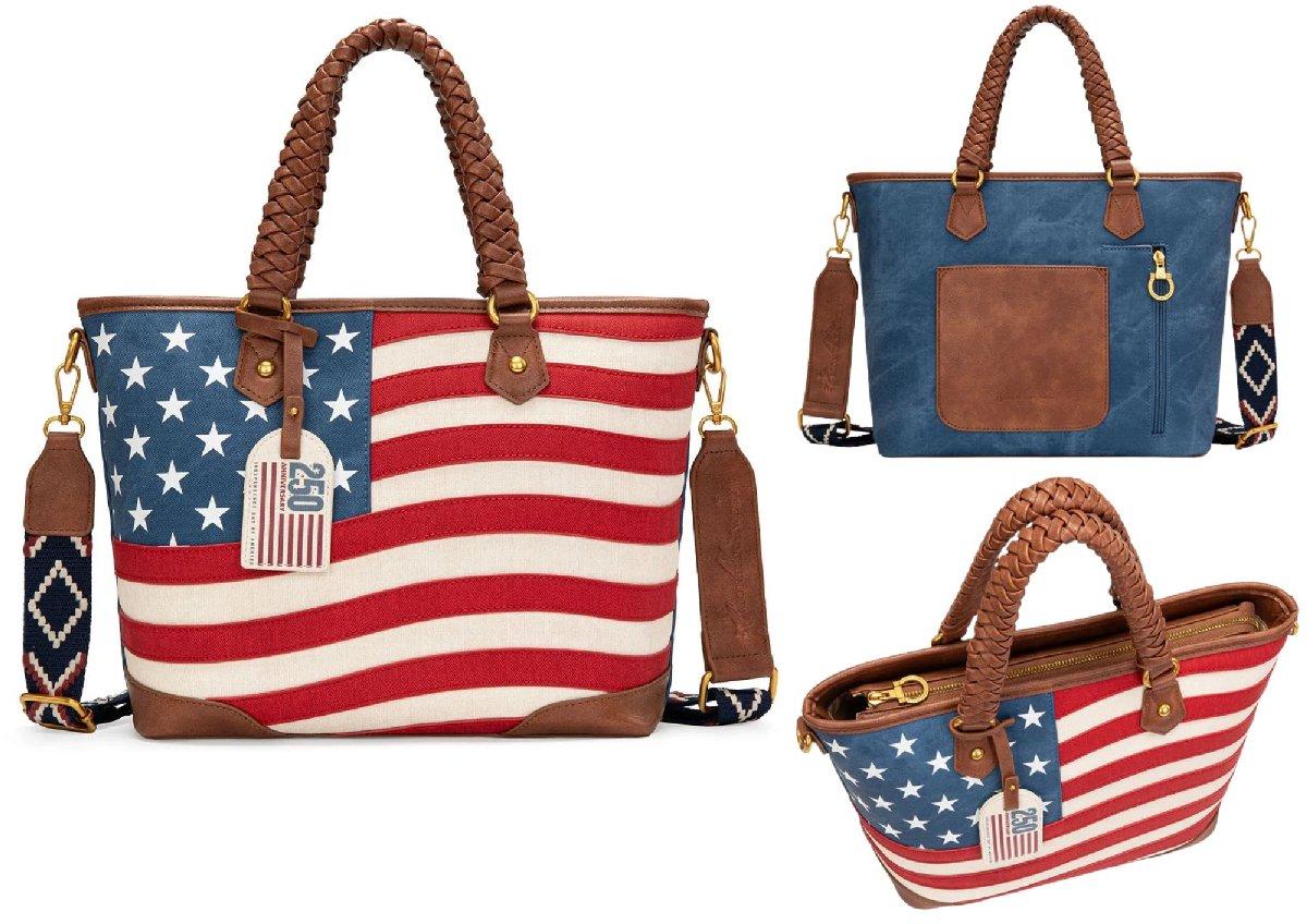 Montana West American Flag Braided Concealed Carry Vintage Patriotic Western Tote Shoulder Purse-Red image