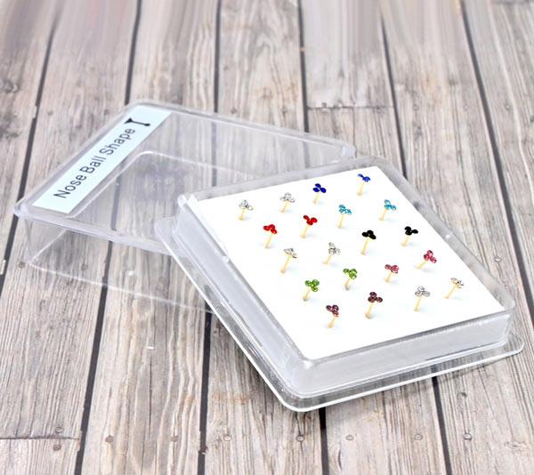 20 Pcs Clover Shaped Cubic Zirconia Post Nose Pins - Assorted image
