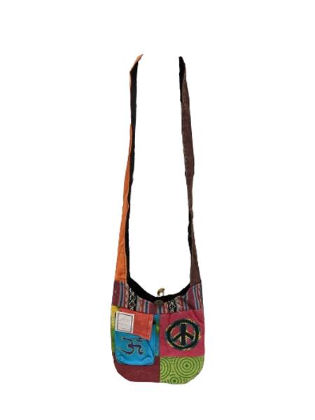 Patchwork Mini Sling Bags With Front Pocket - Peace Sign image